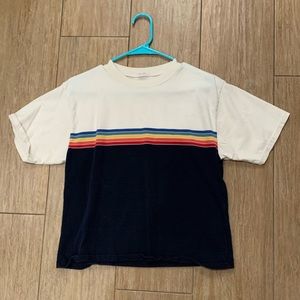 brandy melville cream/navy rainbow striped tee